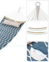 SONGMICS Hammock, Quilted Hammock with Curved Bamboo Spreaders, Pillow, 78.7 x 55.1 Inches, Portable Padded Hammock Holds up to 495 lb, Blue and Beige Rhombus UGDC034I02 SONGMICS