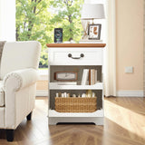 IRONCK Farmhouse Nightstand with Charging Station, Wooden Nightstands with Drawers, Bedside Table with Adjustable Storage Shelves for Bedroom, White IRONCK