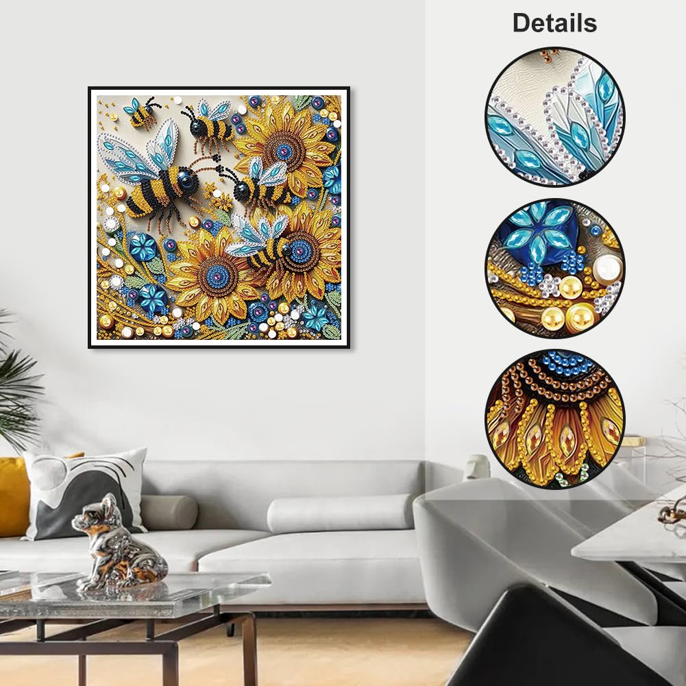 WSLWXSHM 5D Special Shape Diamond Art Kits for Beginners, Diamond Painting Kits for Adults Sunflower Bee, Crystal Rhinestones Diamond Painting for Home Wall Decoration Gift 12×12inch/30×30cm, Flower WSLWXSHM