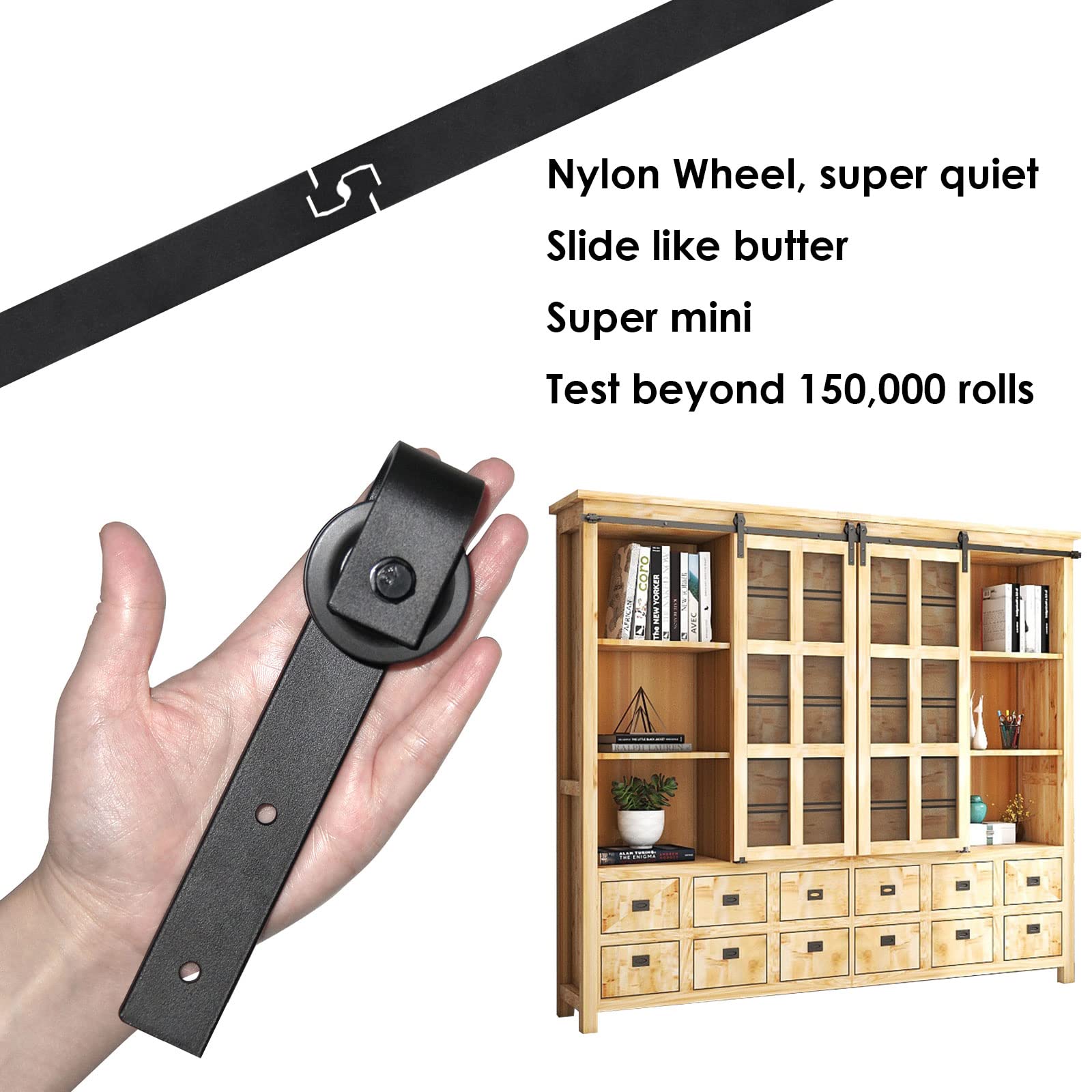 CCJH 6.5FT Mini Sliding Barn Door Hardware Kit Closet Cabinet 78" Track System Carbon Steel Basic Roller Hanger for Double Doors - WoodArtSupply