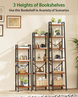 Furologee 6 Tier Ladder Shelf,Tall Bookshelf with 2 Hooks,Industrial Bookcase Standing Shelf Unts,Corner Storage Organizer for Living Room,Bedroom,Home Office,Bathroom,Rustic Brown Furologee