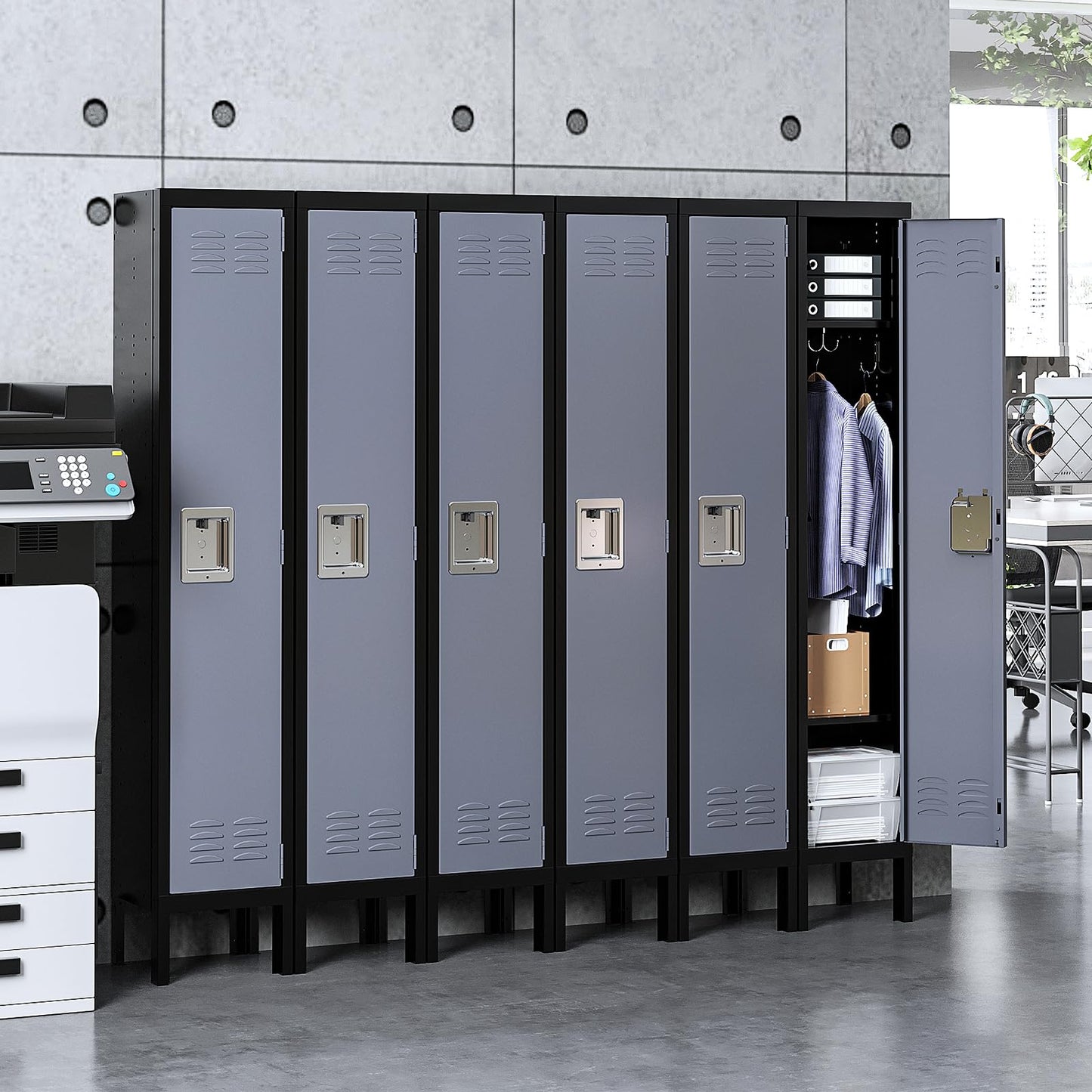 Yizosh Metal Lockers for Employees with Lock, Employees Locker Storage Cabinet with 1 Doors, Tall Steel Storage Locker for Gym, School, Office (Gray Black, 1 Door) - WoodArtSupply