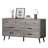DWVO Grey 6 Drawers Dresser/Modern Wood Chest of Drawers with Black Metal Handle＆Anti-Tipping Device/Modern Double Dresser Storage Cabinet for Entryway/Living Room-15.7" Dx55.1 Wx31.1 H DWVO