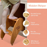 Hidden Helper Stow-Away Kid's Step Stool, Montessori Folding Two-Step Stool for Child Independence, Bamboo Wood Toddler Stepping Stool for Bathroom and Kitchen Hidden Helper