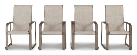 Signature Design by Ashley Beach Front Casual Outdoor Stackable Faux Leather Sling Arm Chair, Set of 4, Light Brown Signature Design by Ashley