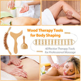 JUNRA 4 PCS Wood Therapy Massage Tools, Lymphatic Drainage Massager Maderoterapia Kit Wood Therapy Tools for Body Shaping Sculpting JUNRA