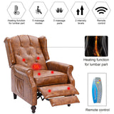 B BAIJIAWEI Massage Recliner Wingback Chair with Heat, Tufted Fabric Armchair, Push Back Recliner with Remote Control, Adjustable Backrest & Heating Function for Living Room (Pu Brown) B BAIJIAWEI