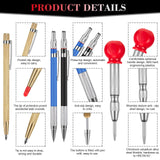 8 Pieces Carpenter Scriber Marking Kit Includes 4 Mechanical Carpenter Pencils, 2 Packs Marker Refills, Metal Carbide Scriber and Automatic Center Punch Woodworker Tool for Glass, Ceramics, Steel Pajean