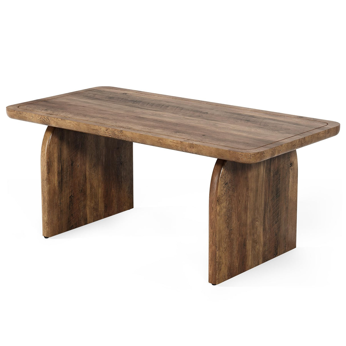 LITTLE TREE Farmhouse Coffee Table, 47 Inches Wooden Center Tables with Rounded Corners, Rectangular Living Room Tables, Modern Low Cocktail Tea Furniture for Living Room (Rustic Brown) LITTLE TREE