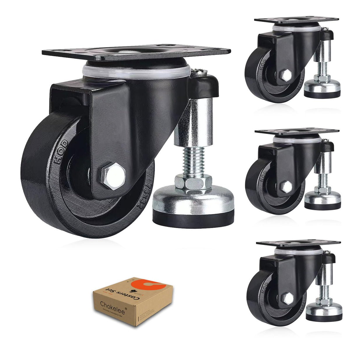 Chokelee 2" Leveling Plate Caster Wheels with Adjustable Anti-Vibration Leveling Feet Pad Heavy Duty Swivel casters for Workbench, Machine Equipment, Furniture Set of 4 Total Capacity 480 Lbs Chokelee