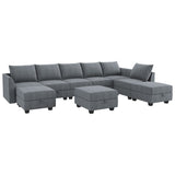 HONBAY Modular Sectional Sofa with Storage Reversible Sectional Modular Sofa Couch with Ottomans U Shaped Sectional Couch for Living Room, Bluish Grey HONBAY