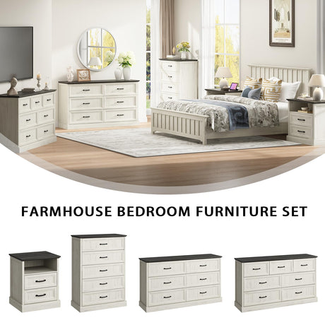 Farmhouse 6 Drawer Dresser for Bedroom, 55 Inch Wide Modern White Dresser TV Stand with Large Drawers & Bar Handles, Rustic Wood Chest of Drawers for Bedroom, Living Room, Hallway, Entryway. CARPETNAL