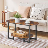 HOOBRO Coffee Table for Living Room, Oval Small Coffee Table with 2-Tier Open Storage Shelf, Industrial Cocktail Tea Table, Wooden Desktop Center Table, Farmhouse, Home Office, Rustic Brown BF09KF01 HOOBRO