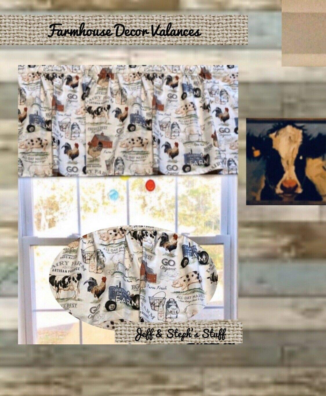 Farmhouse Valance Country Decor Dairy Farm Cow Topper Barn Wedding Decor Barn Pig Home Decor Cotton Window Treatment 43W x 14L Home LIving Curtain Gift Idea Housewarming Generic