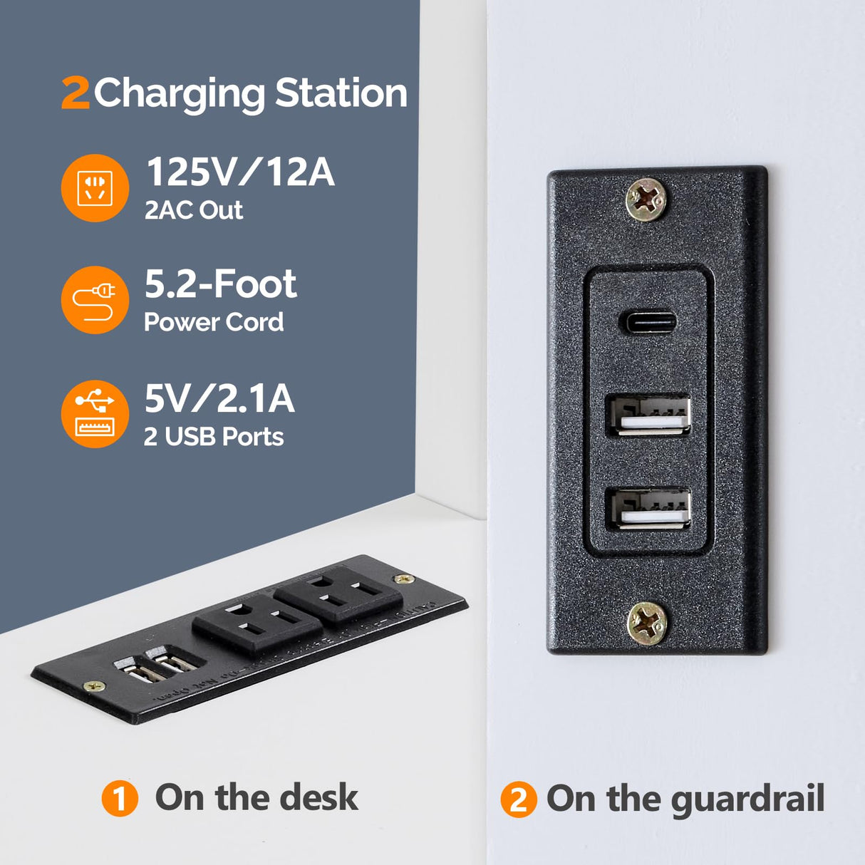 VINGLI Junior Loft Bed with Desk, Wood Loft Bed Twin Size with RGB LED for Adults, 2 Charging Station on High Guardrail and Desk,Wood Slat Support, White VINGLI