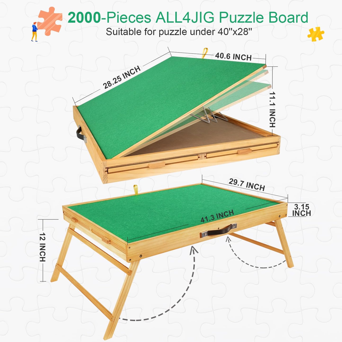 ALL4JIG 2000PCS Portable Puzzle Table with Legs, Adjustable Jigsaw Wooden Puzzle Board with 4 Drawers & Cover Birthday Gift for mom, 3-Tilting-Angle Jigsaw Puzzle Table for Adults - WoodArtSupply