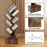 Yzosvki 8-Tier Rustic Brown Tree Bookshelf with Drawer for Stylish Storage Yzosvki