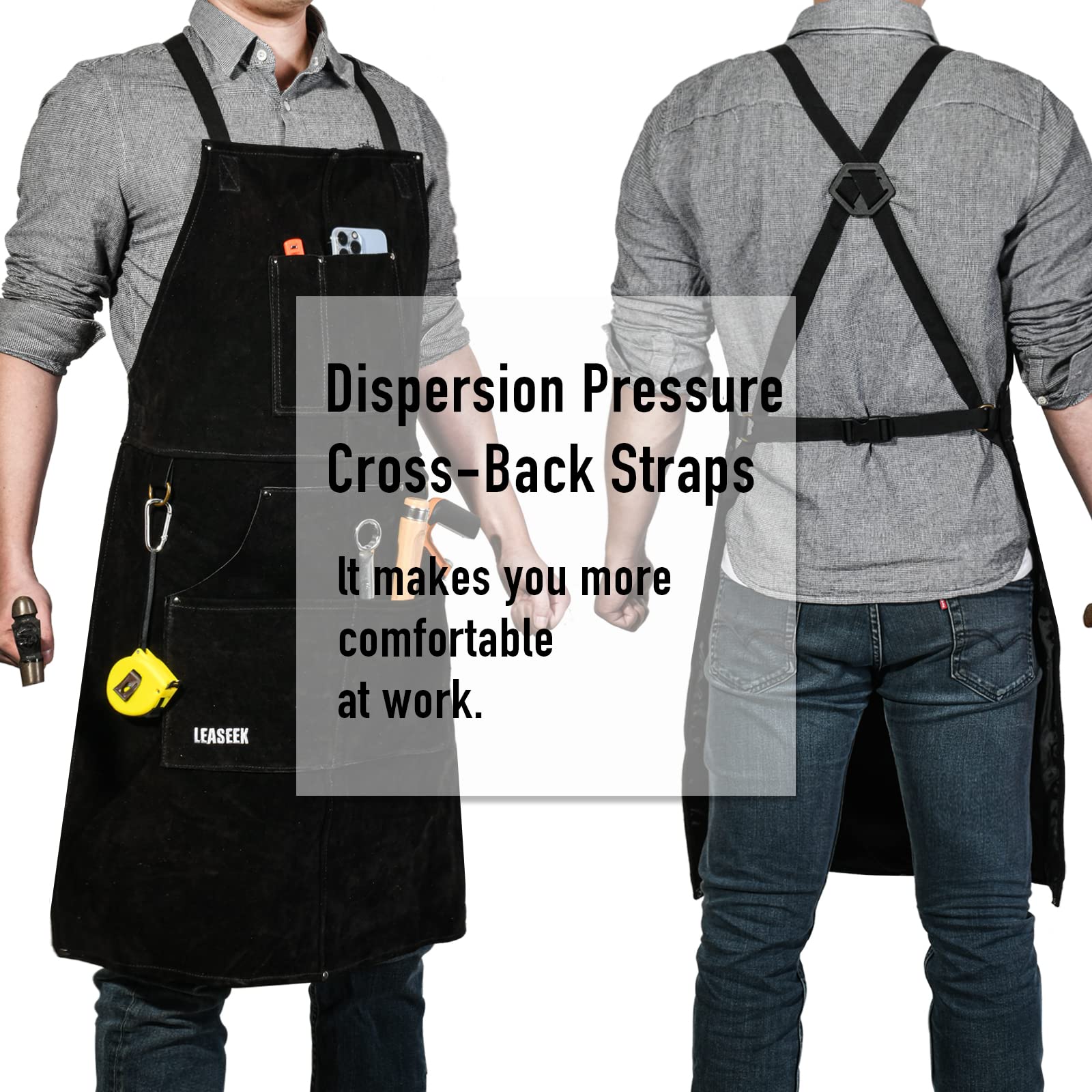 Leather Work Apron with Gloves - 6 Tool Pockets for Men& Women - Welding Apron - Ideal for Woodworking, Blacksmithing, Gardeners, Mechanics, BBQ - Adjustable M to XXXL - WoodArtSupply