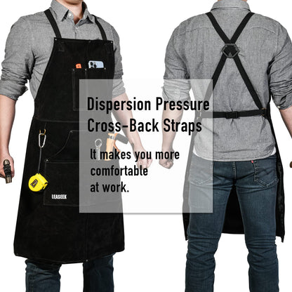 Leather Work Apron with Gloves - 6 Tool Pockets for Men& Women - Welding Apron - Ideal for Woodworking, Blacksmithing, Gardeners, Mechanics, BBQ - Adjustable M to XXXL - WoodArtSupply