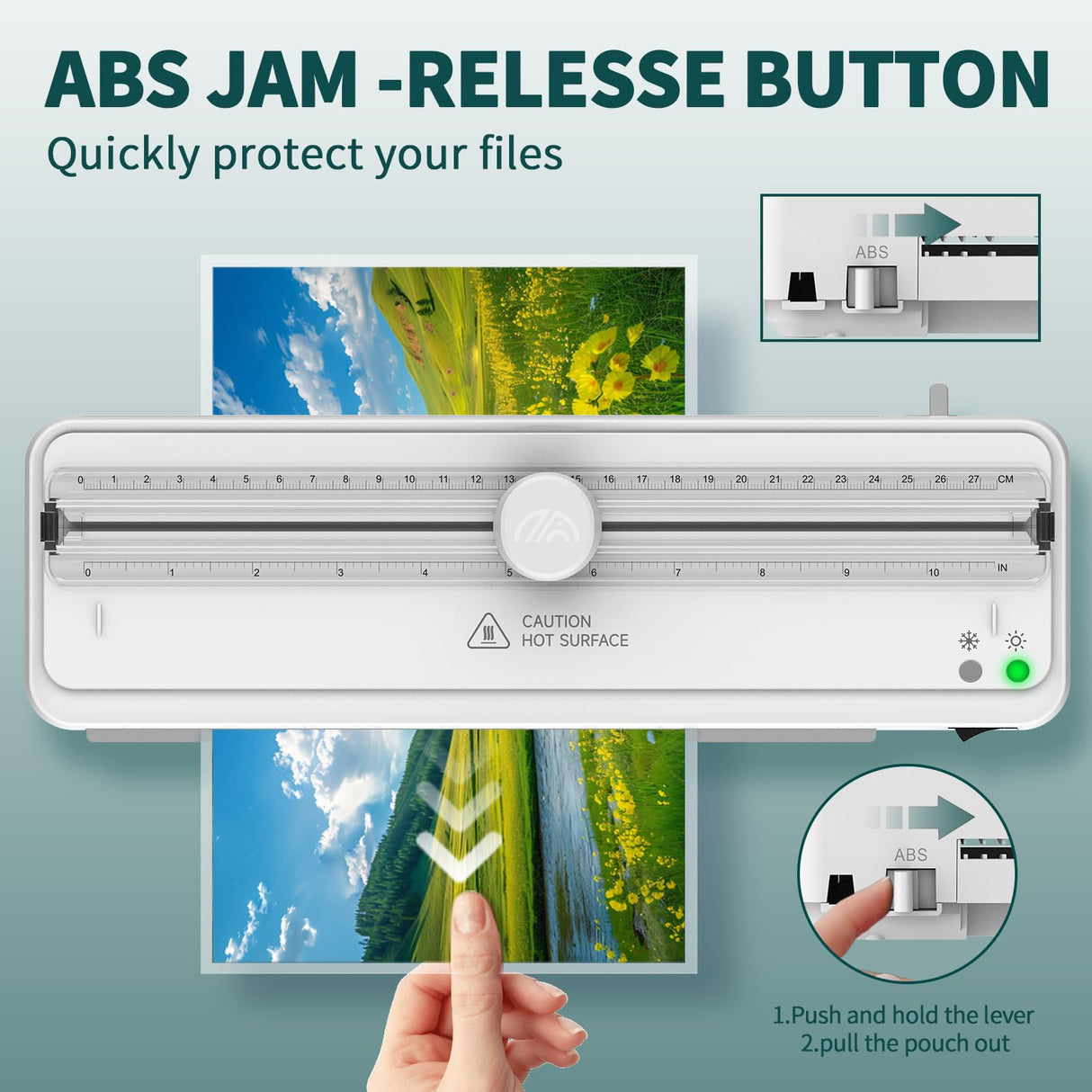 Laminator Machine with 20 Laminating Sheets, 9 Inch Cold & Thermal Laminator with Built-in Paper Cutter, Personal Laminating Machine for Office School Business (White) Locamp