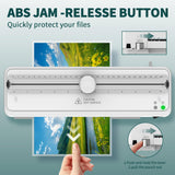 Laminator Machine with 20 Laminating Sheets, 9 Inch Cold & Thermal Laminator with Built-in Paper Cutter, Personal Laminating Machine for Office School Business (White) Locamp