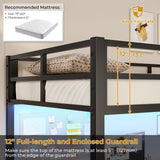 DICTAC Loft Bed Full Size with Desk and Led Lights Full Metal Loft Bed with Charging Station Full Size Metal Bed Frame with Safety Guard & Ladder, Space-Saving,No Noise,No Box Spring Needed, Black DICTAC