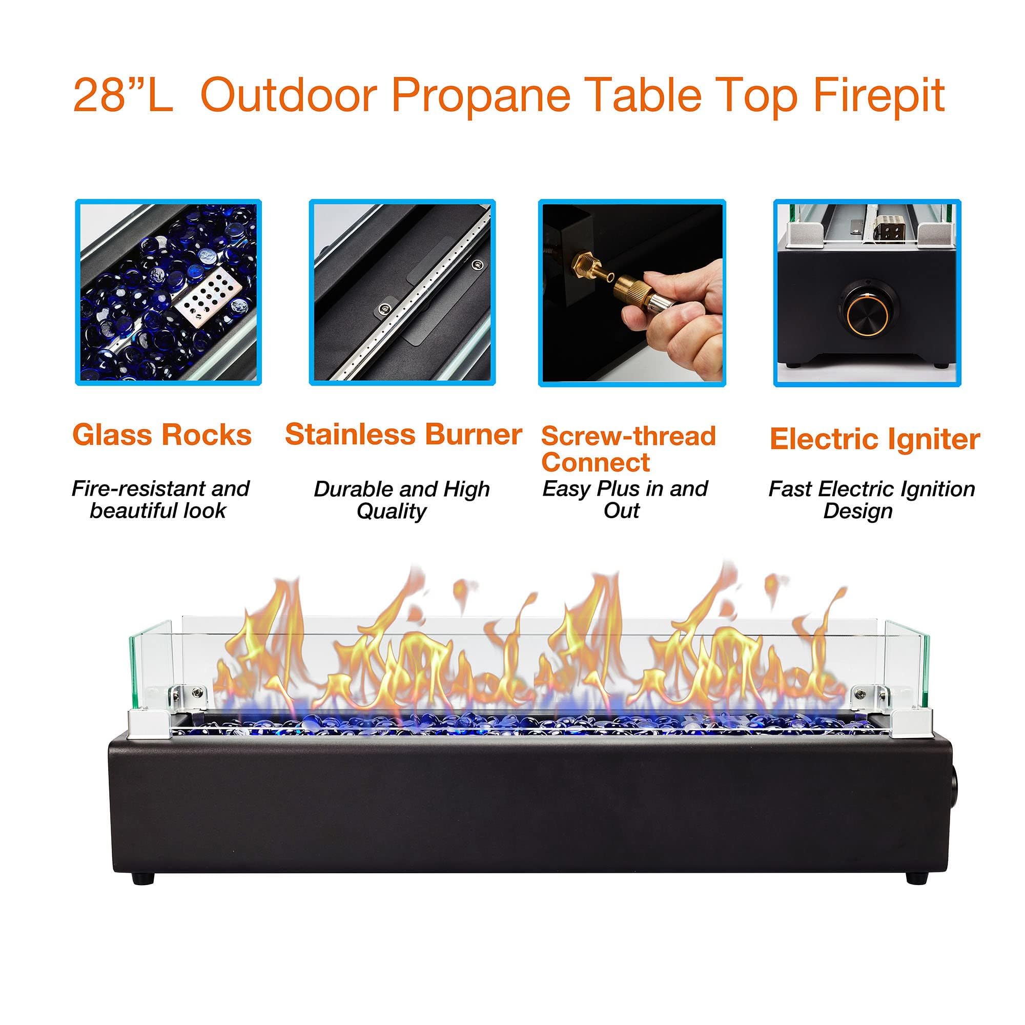 BAIDE HOME 28-inch Table Top Propane Fire Pit - Thumbnail 4