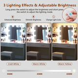 usikey Makeup Vanity with Mirror and 10 LED Lights, Vanity Makeup Table Set with 2 Drawers and Open Shelves, Makeup Vanity Desk Dressing Table with Cushioned Stool, White usikey