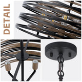 WBinDX 5-Light Drum Chandelier, 18.9'' Black Faux Wood Metal Farmhouse Dining Room Light Fixture, Rustic Industrial Retro Hanging Round Chandeliers for Kitchen Table Foyer Entryway Living Room WBinDX