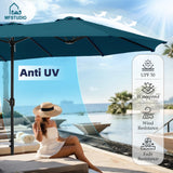 MFSTUDIO 15ft Double Sided Patio Umbrella with Base Included, Outdoor Large Rectangular Market Umbrellas with Crank Handle for Deck Pool Shade, Cerulean MFSTUDIO