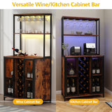 Loomie 5-Tier Rustic Wine Bar Cabinet with LED Lights & Adjustable Shelves Loomie