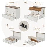 AMERLIFE Queen Size Murphy Bed, Farmhouse Cabinet Bed Frame with Charging Station and Storage Drawer for Bedroom/Office/Guest Room, White+Barnwood AMERLIFE