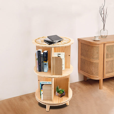 Freestanding 360° Rotating 2-Tier Wooden Bookshelf for Small Spaces TdiriNar
