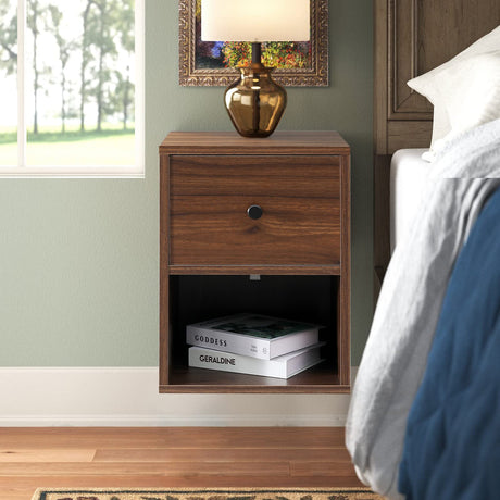 LAPTAIN 2 Pack Floating Nightstand Wall Mounted Shelf with Drawer Storage Bedside Table for Living Room, Bedroom LAPTAIN