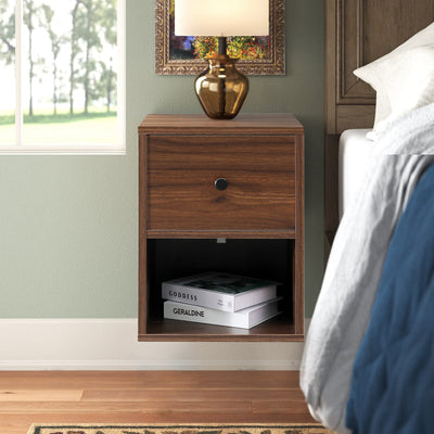 LAPTAIN 2 Pack Floating Nightstand Wall Mounted Shelf with Drawer Storage Bedside Table for Living Room, Bedroom