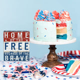 Jetec Patriotic Decor July 4th Box Sign Independence Day Patriotic Labor Day 5 x 6 Inch Wood American Flag Decor Farmhouse Wooden Block(Home of the Free Because of the Brave) Jetec