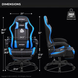 N-GEN Video Gaming Chair with Footrest High Back Ergonomic Comfortable Office Computer Desk with Lumbar Support Height Adjustable with PU Leather Recliner for Adults Women Men (Blue) NEO CHAIR