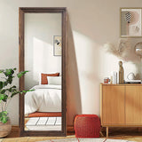 ABSWHLM Full Length Mirror 65"x24" Solid Wood Frame Floor Large Mirror for Living Room, Bedroom Hanging or Leaning Wall-Mounted, Brown ABSWHLM