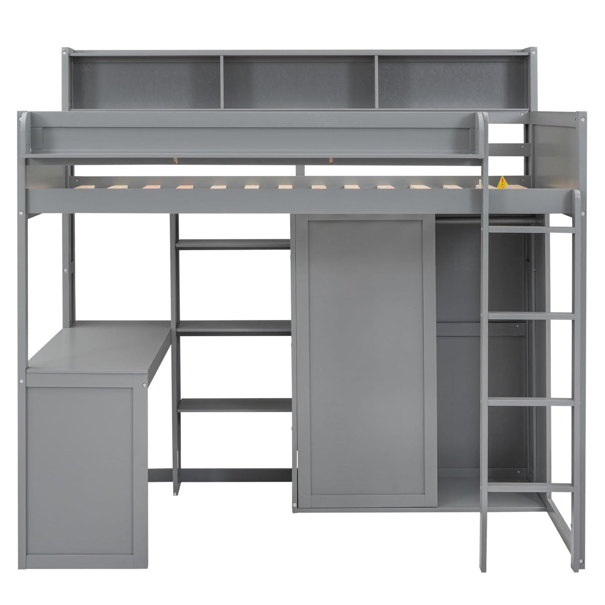 MERITLINE Twin Loft Bed with Desk and Storage Wardrobe & Shelves, Solid Wood Loft Bed Frame with Storage Shelves Bookcase Bookshelf for Teens Adults (Gray,Twin) MERITLINE