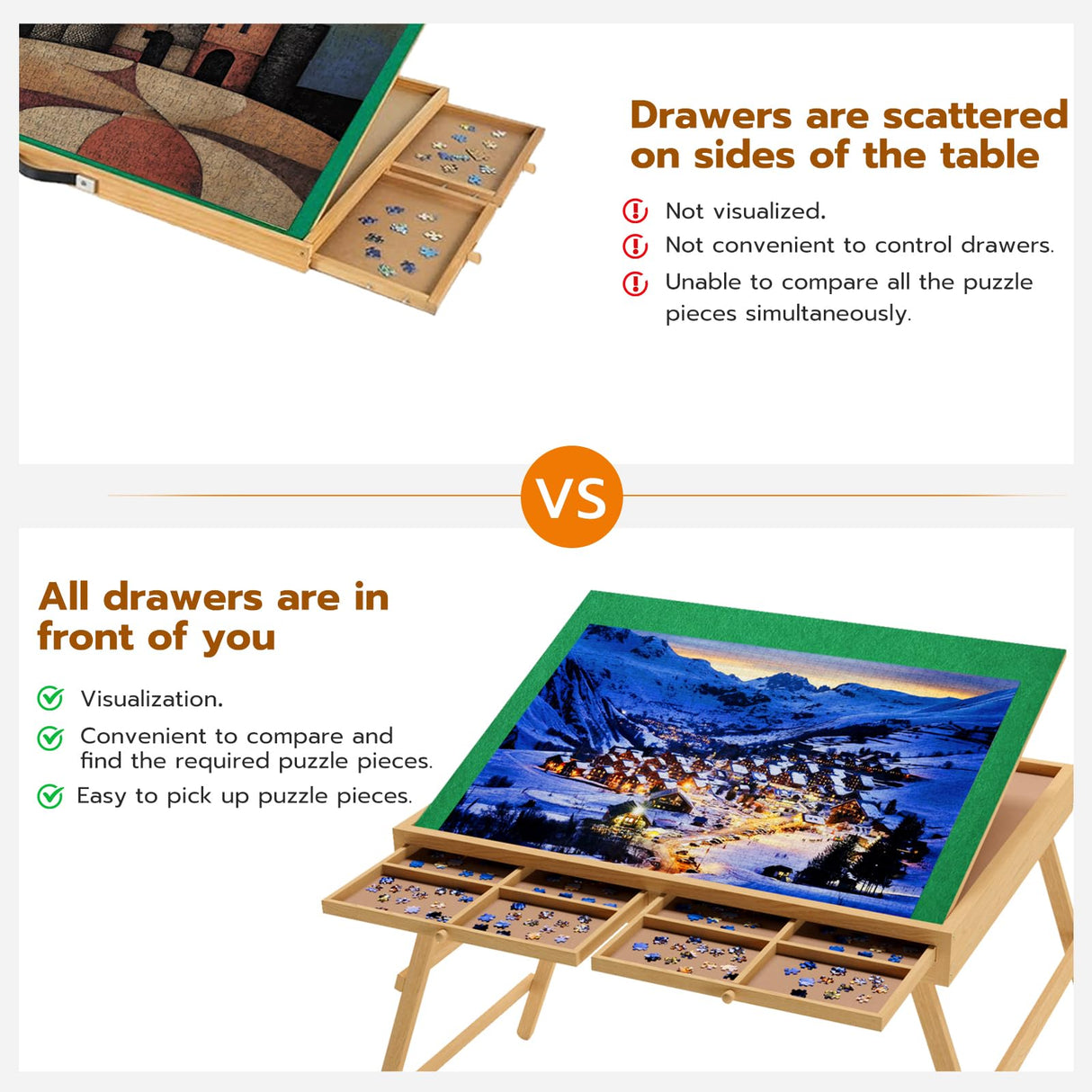 UPVERCY 3-in-1 Folding & Tilting & High 1500 Pieces Puzzle Table with Drawers, 27.7" H Tall Puzzle Board with Protective Cover for Adults- 34.1" x 26" Wooden Puzzle Table with Legs upvercy