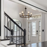 WBinDX Wagon Wheel Chandelier, 6-Light Modern Farmhouse Chandeliers for Dining Room, 19.68 Inch Black Faux Wood Metal Round Chandeliers for Entryway Kitchen Table Living Room Foyer WBinDX