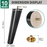 FoDau770 Black Rubber Wood Furniture Legs 10 Inche, Slant Tapered Wood Legs Mid Century Sofa Legs Set of 4, 5/16" UNC Furniture Feet Replacement Legs for Cabinet Sofa Couch Dresser Chair Ottoman Table FoDau770
