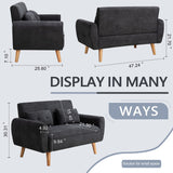 Shintenchi Small Modern Loveseat Couch Sofa, Mid Century Fabric Upholstered 2-Seat Sofa Couch Love Seats Furniture for Small Space,Living Room,Studio,Apartment with 2 Pillows,Black Shintenchi