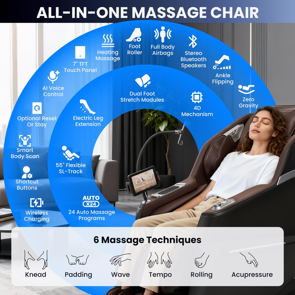 Notired Space Walk & Ankle Stretch 4D Massage Chair Full Body, Unique 2026 Zero Gravity SL-Track Shiatsu Massage Chair Recliner, Electric Calfrest Extension & Foot Rollers, AI Voice Control S002 Black Notired