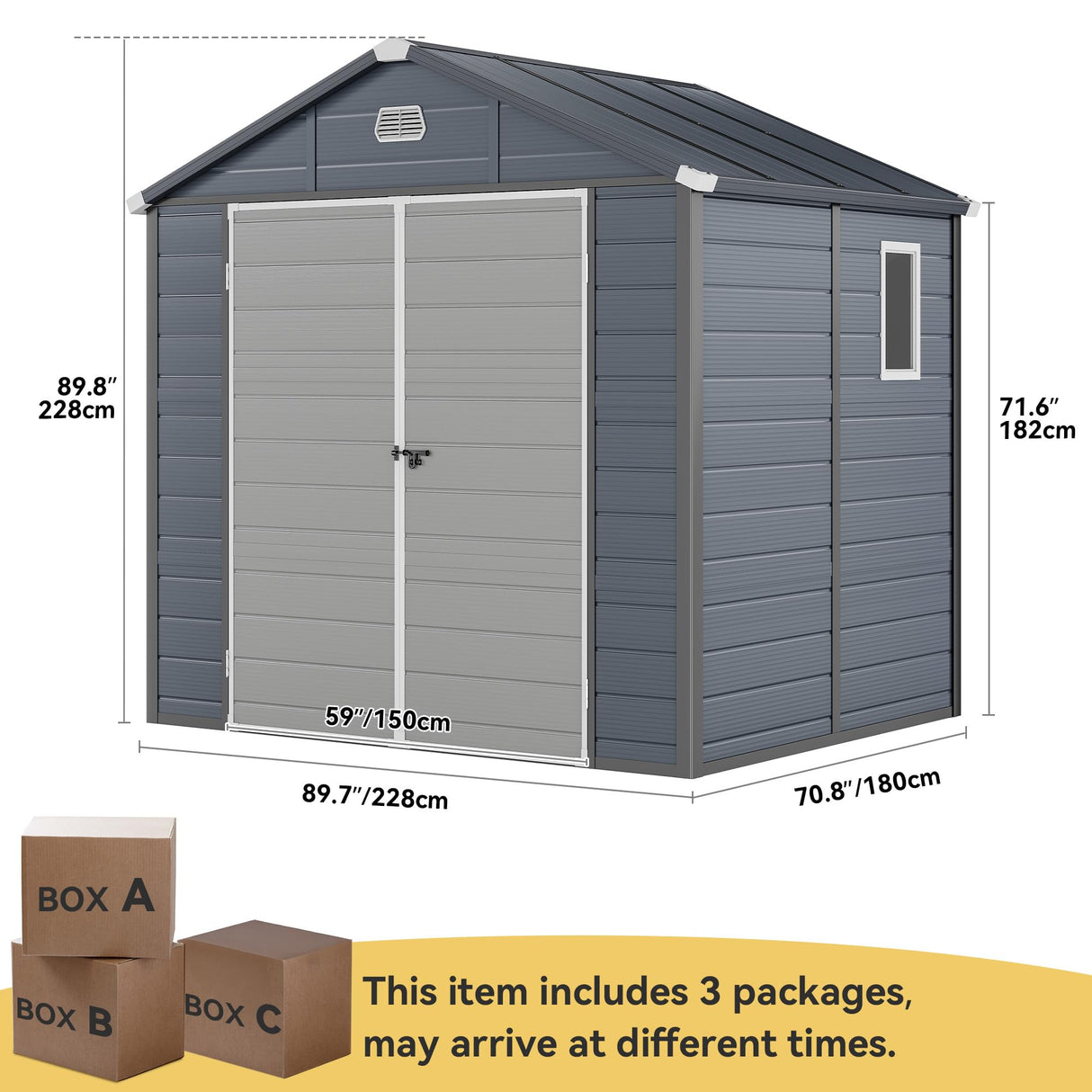 DWVO 8x6.2FT Outdoor Storage Shed w/o Floor, All-Weather Plastic Shed with Lockable Doors, Window & Vents, Plastic Tool Shed for Backyard, Patio, Poolside, Lawn, Gray DWVO