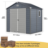 DWVO 8x6.2FT Outdoor Storage Shed w/o Floor, All-Weather Plastic Shed with Lockable Doors, Window & Vents, Plastic Tool Shed for Backyard, Patio, Poolside, Lawn, Gray DWVO