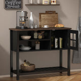 ChooChoo Farmhouse Coffee Bar Cabinet, Buffet Cabinet with Storage, Sideboard Buffet Cabinet with Glass Door, Console Table for Kitchen, Hallway, Entrance, Black ChooChoo