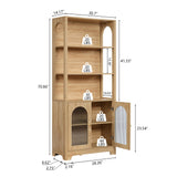 RARZOE Set of 2 Bookshelves and Bookcases, 5-Tier Arched Bookshelf with Glass Doors, Floor Standing 5 Shelf Book case, Wood Display Cabinet Storage Organizer for Living Room, Bedroom, Office(Natural) RARZOE