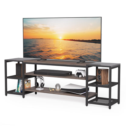 LITTLE TREE Industrial TV Stand for Televisions up to 85 Inch, 78-Inch Entertainment Center with Open Storage Shelves for Living Room