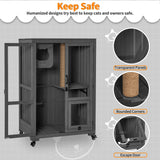 MCombo Luxury Cat House with Scratching Post, Wooden Large Cat Villa with Wheels, Multi-Feature Cat Condo with Escape Door, Cat Cages Enclosures with Shelter Indoor/Outdoor 6012-CT83 (Grey) mcombo